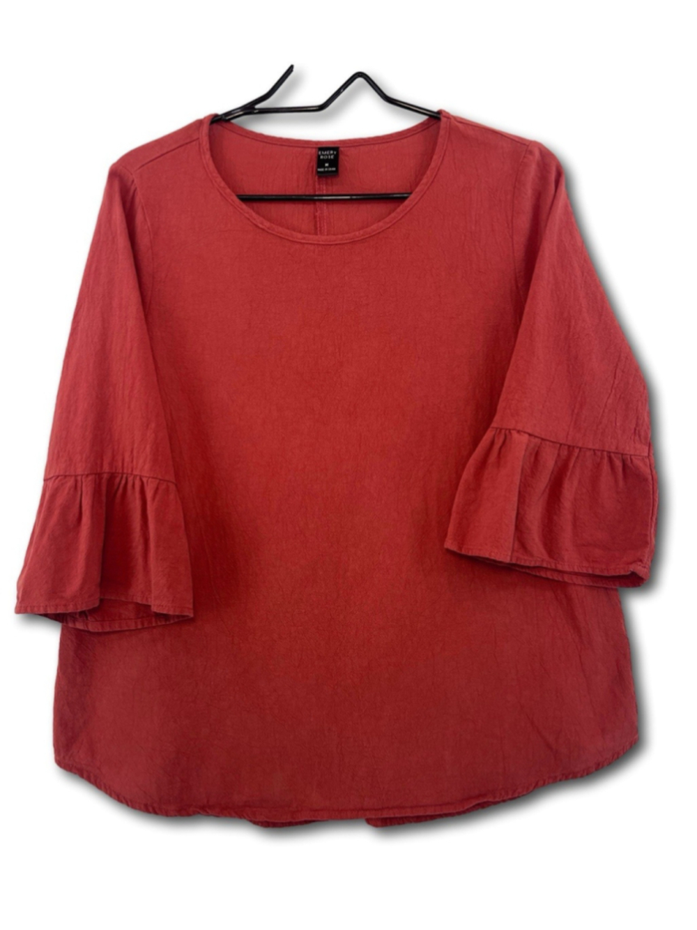 Emery Rose Long Sleeve Top Bell Sleeves Texture Fabric Red Woman’s Size Medium